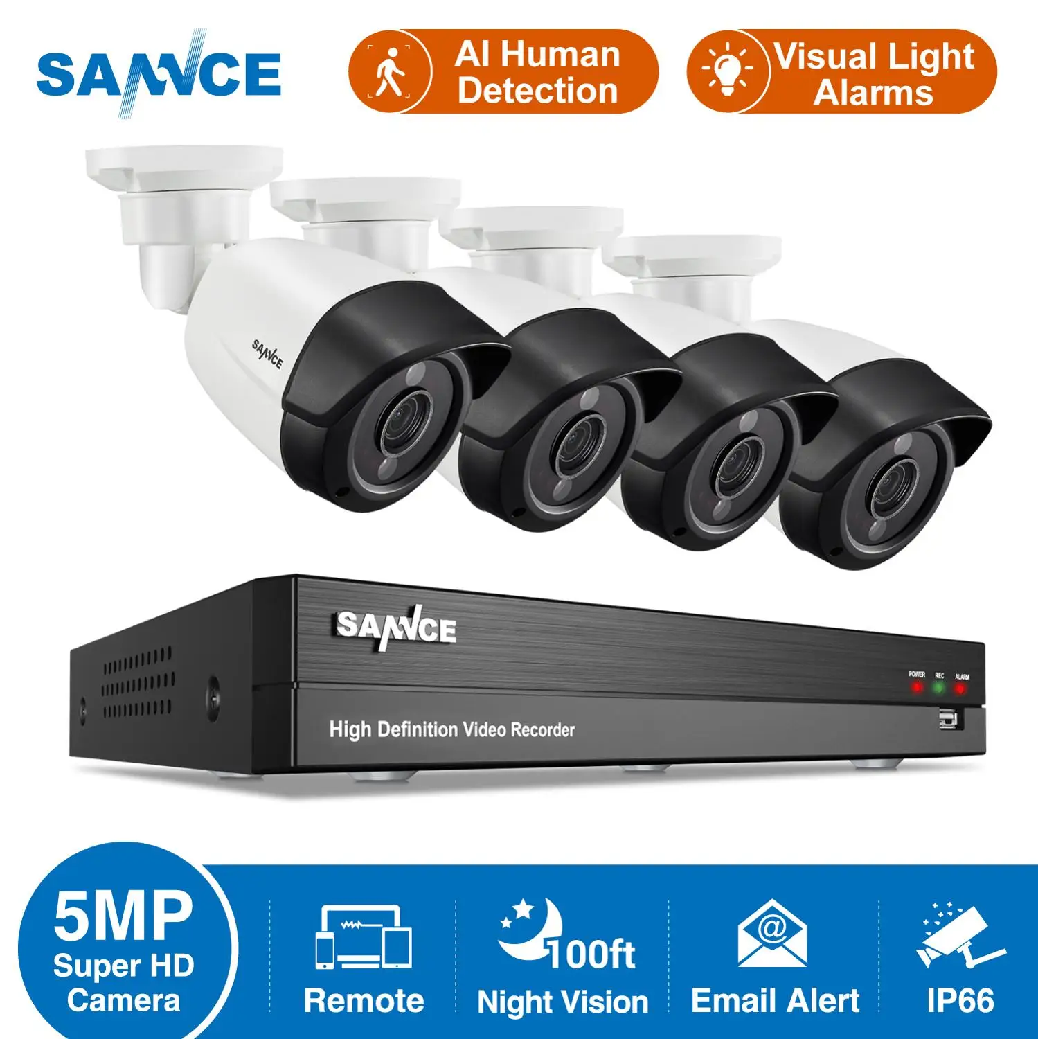 SANNCE 8CH 5MP N HD H264 + DVR система камер домашней безопасности инфракрасное ночное