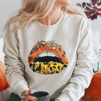 diamond lips print woman sweatshirts o neck knitted pullovers thick autumn winter candy color loose hooded tops solid womens cl