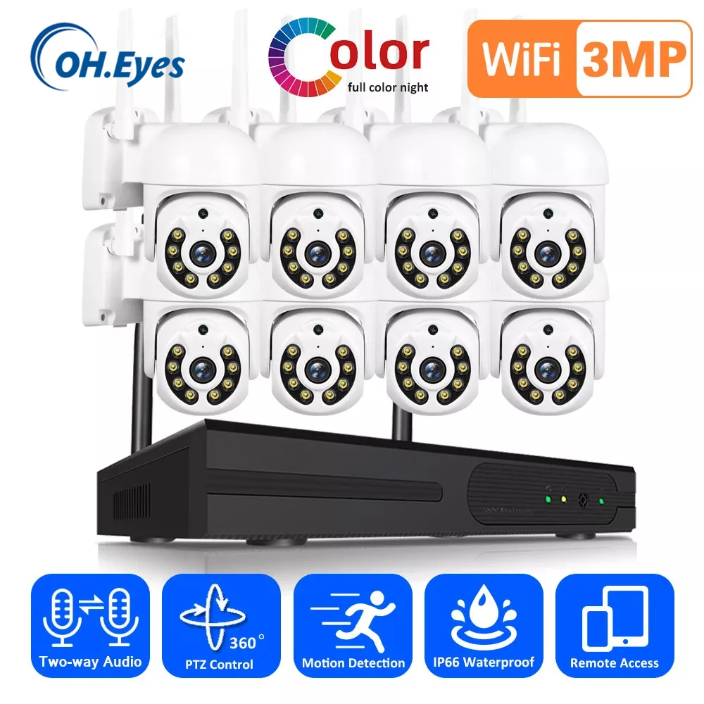 

PTZ 3MP 8CH Wireless NVR Kit 2 Way Audio Outdoor IP Camera Video Surveillance System H.265 Wifi CCTV Camera Security System Kit