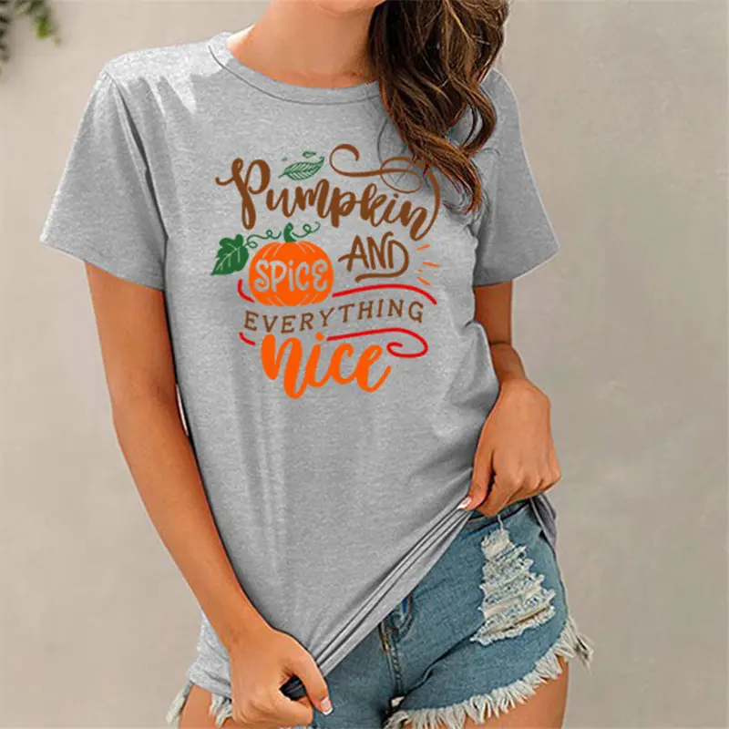 

Women Pumpkin Spice And Everything Nice Aesthetic Tee Summer Casual Short Sleeve Ladies Floral Slogan Top T-Shirt