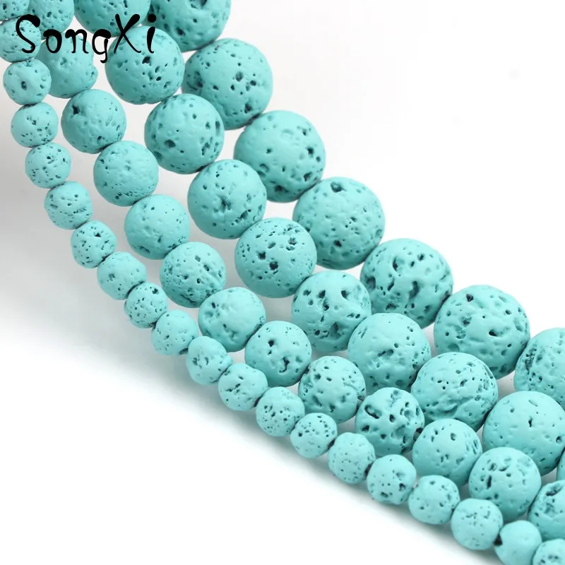 Натуральные вулканические каменные бусины из лавы с туркоизным цветом и резиновым круглым профилем для создания украшений DIY браслетов и ожерелий 4 6 8 10 мм, длиной 15 дюймов.