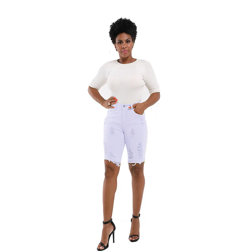 Горячая Распродажа рваные обтягивающие женские брюки до колена европейский