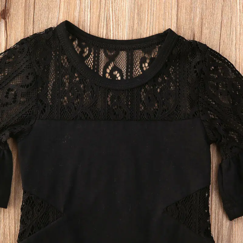 

Sweet Toddler Baby Girl Romper Summer Short Sleeve Flare Sleeve Hollow Playsuit Lace Splice Princess Jumpsuit Outfit Set 3-18M