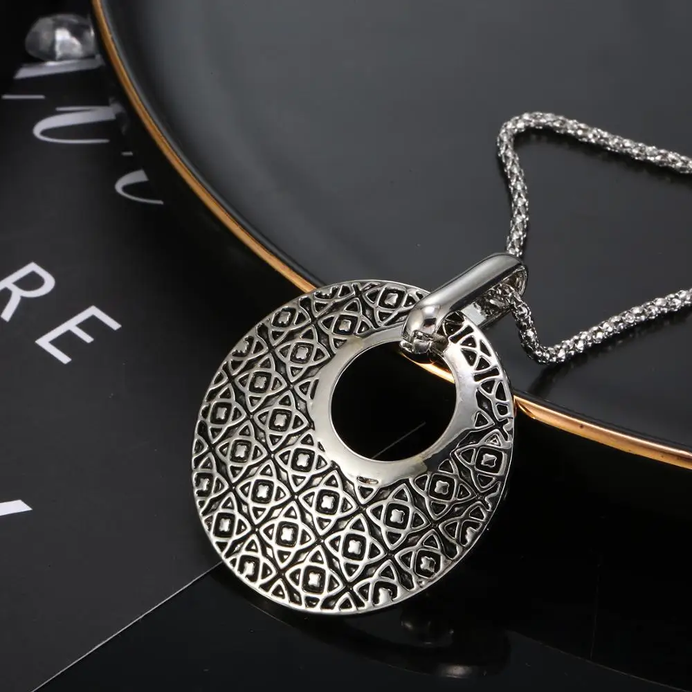 Античный Серебристый круглый кулон ожерелье богемные ожерелья попкорн цепь Тибетский винтажное ожерелье женское этническое длинное ожерелье