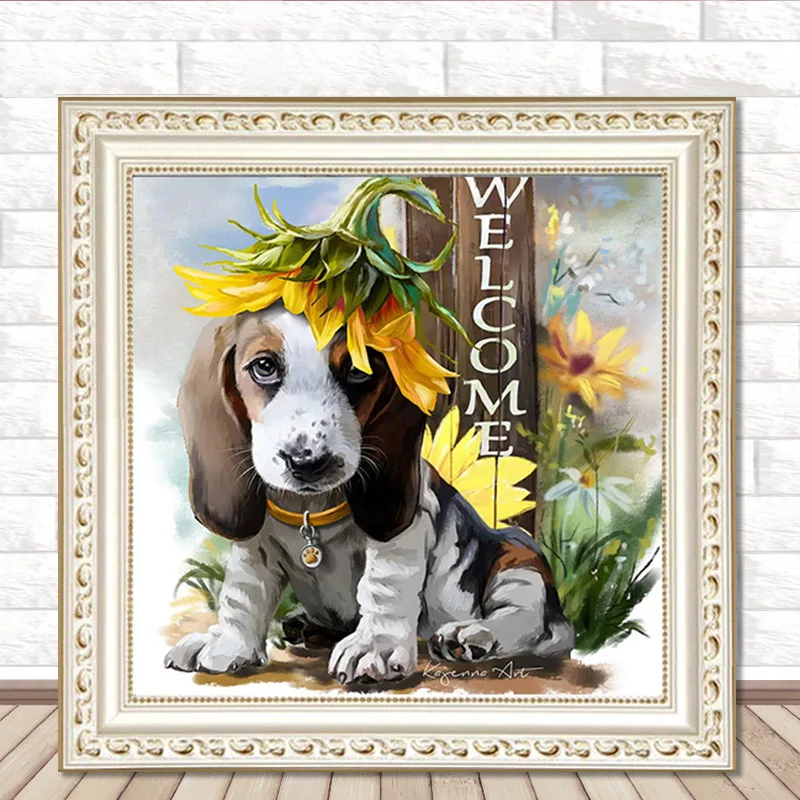 Алмазная 5D картина сделай сам вышивка крестиком круглая милая собака стразы для