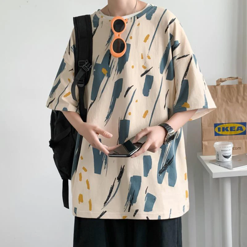 

Summer Camouflage Short Sleeve Men Tshirt Fashion Graffiti Graphic Loose Korean Harajuku Tops Tee Oversized Funny Kawaii Clothes