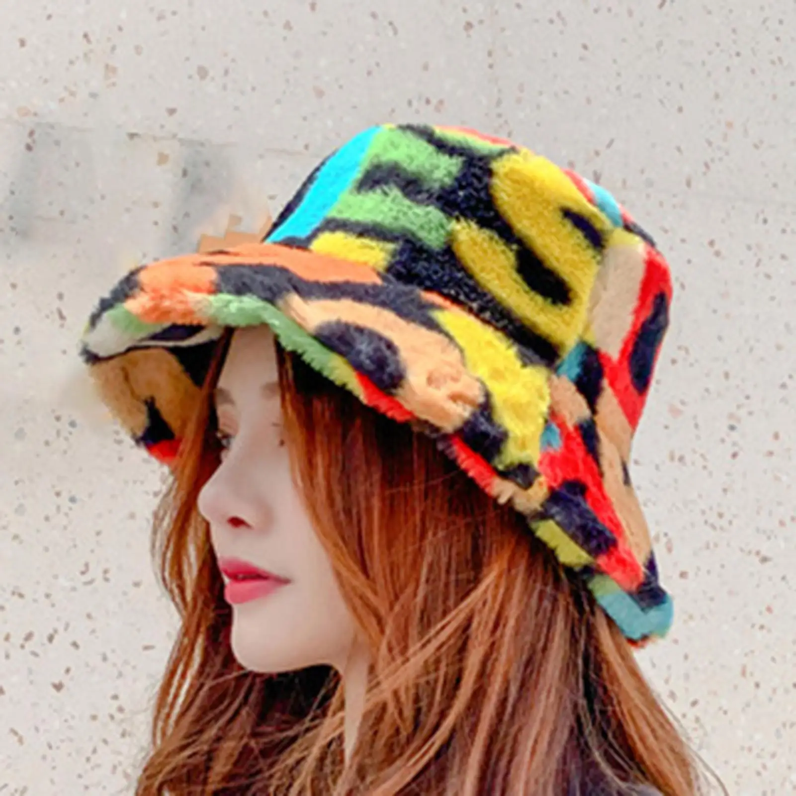 

Multicolor Number Print Fishman Bucket Basin Hat Winter woman thick fisherman Cap Velvet Bucket hat Winter Outdoor PlushWarm Cap