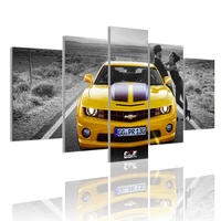 modern yellow car 5 panels hd canvas painting travel posters wall art print picture living room interior home decoration frame