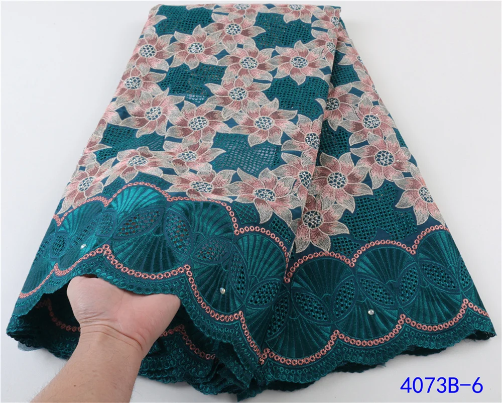 

XIYA African Dry Lace Fabric 2020 High Quality Lace Swiss Voile Lace Cotton African Lace Fabric With Stones Sewing QF3591B-3