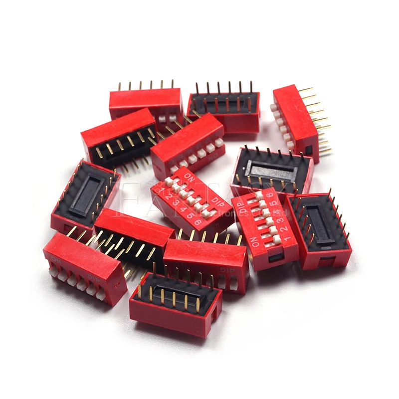 10PCS DIP Switch 6 bit Way 2.54mm Toggle Red Snap Wholesale Electronic | Электронные компоненты и принадлежности