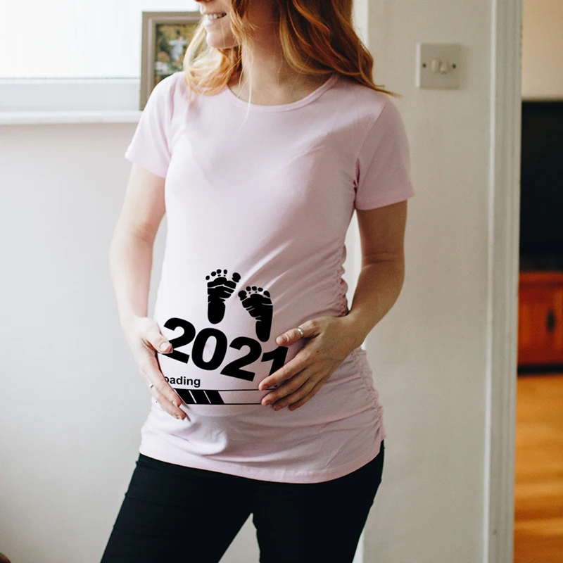 

Pregnant Women Summer T-shirts Maternity Ladies Clothes 2022 New Fashion Letter Print Footprint Tees Pregnancy Prenatal Clothing