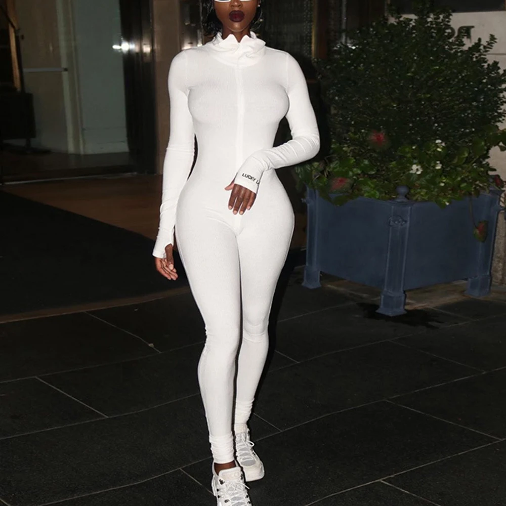 Белый сексуальный комбинезон с длинным рукавом для женщин Черный боди женская