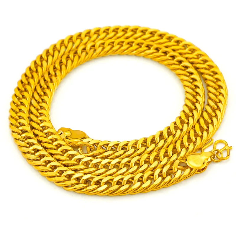 

Luxury Yellow Gold Sideways Flat Necklace For Men Euro Coins Filled Real Gold Male Necklace Wedding Party Fine Jewelry Gifts