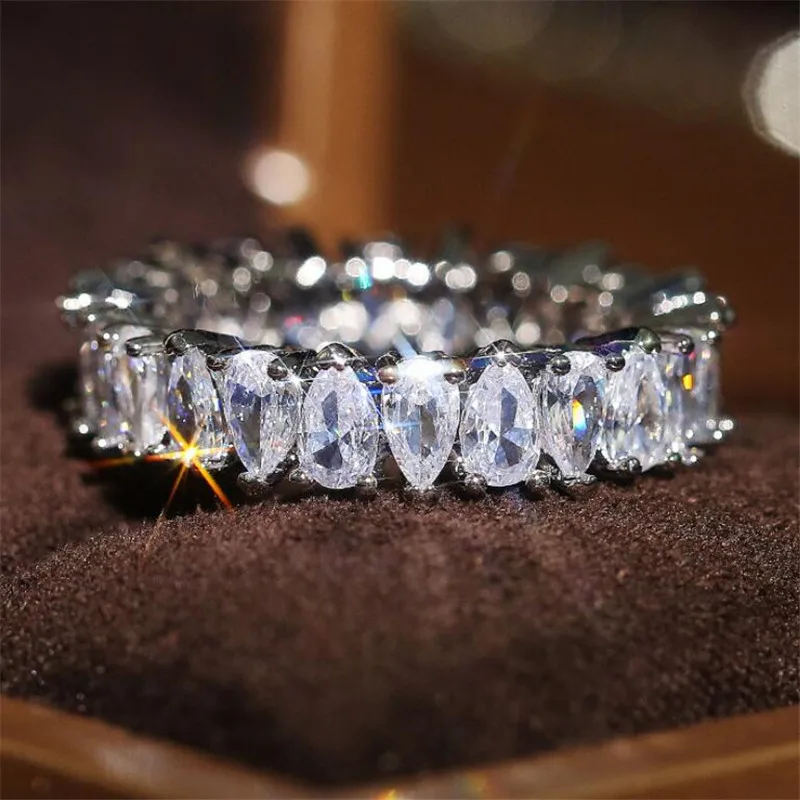 

Простые Модные ювелирные изделия стерлингового серебра 925 капли воды груша с белым топазом, CZ Бриллиант, вечерние женские свадебные обручальное кольцо