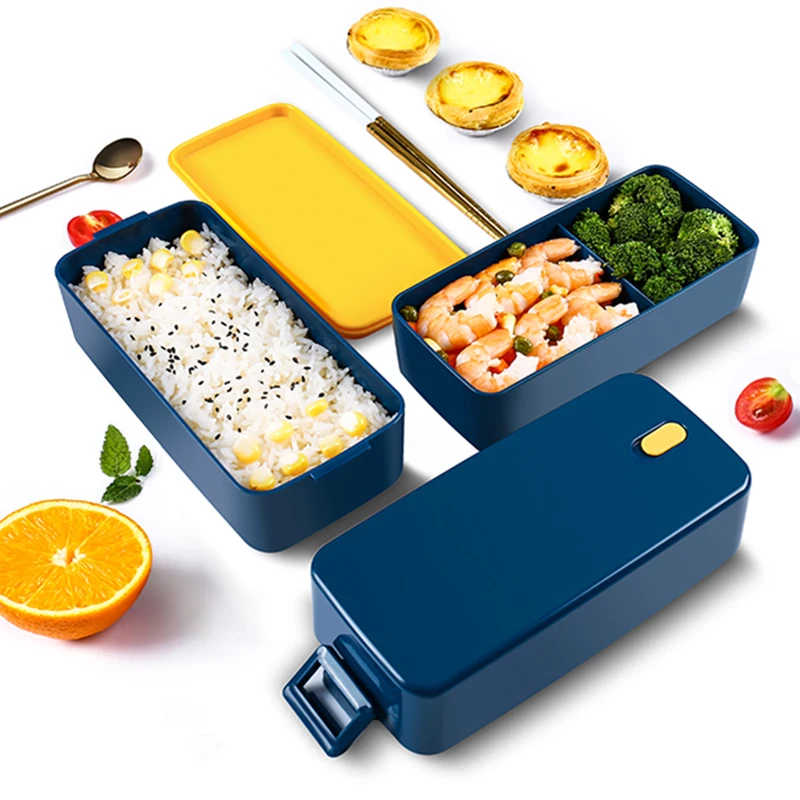 Mittagessen Box, 2-Schicht Bento Box und Besteck Set Lunch Boxes für Kind Erwachsene Arbeit Schule, geeignet für Mikrowelle und Spülmaschine