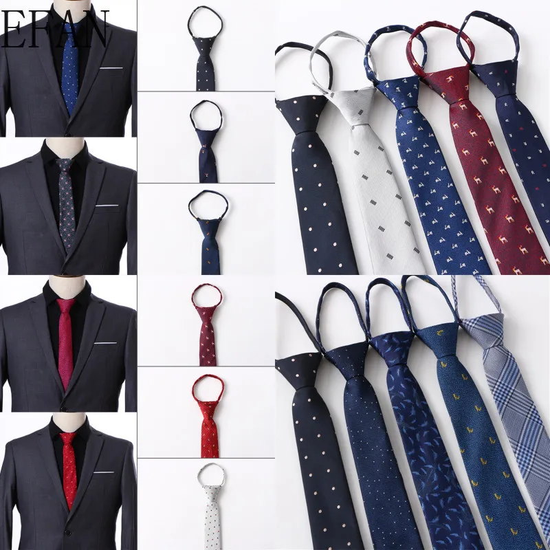 

6.5cm Men's Luxury Noble Necktie for Wedding Party Business Formal Suits Fashion Convenient Pre-tied Zipper Narrow Ties Gifts