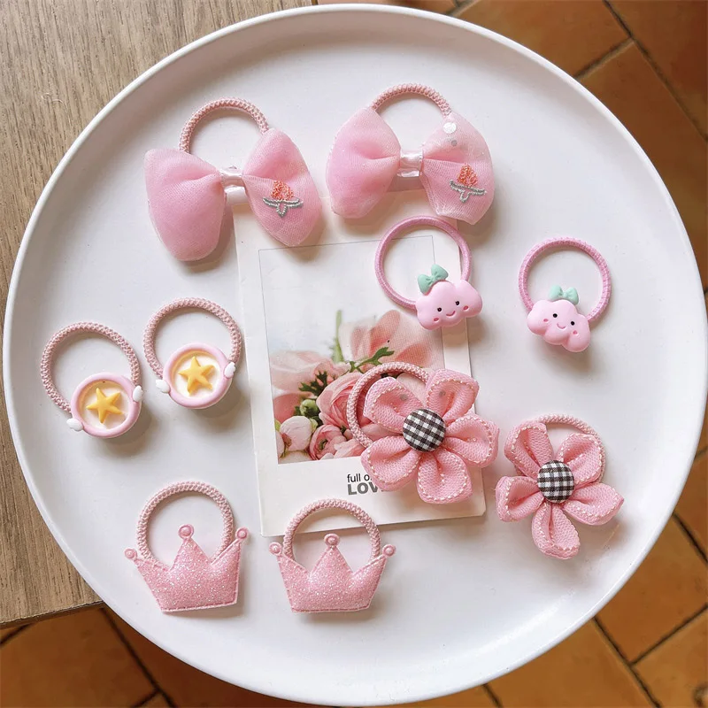 

10Pcs/set Baby Hair Ropes Cartoon Flower Lace Bows Kids Rubber Bands Sweet Princess Elastic Children Baby Girl Hair Accessories