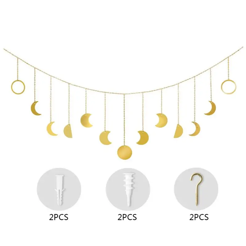 

Metal Round Piece Sun Moon Shape Hanging Decoration Photo Wall Hang Ornament