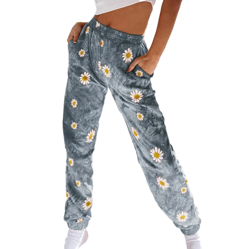 

Chrysanthemum Print Women's Joggers Elastic High Waist Long Pants Loose Casual Sweatpants Streetwear Sport Home Trousers