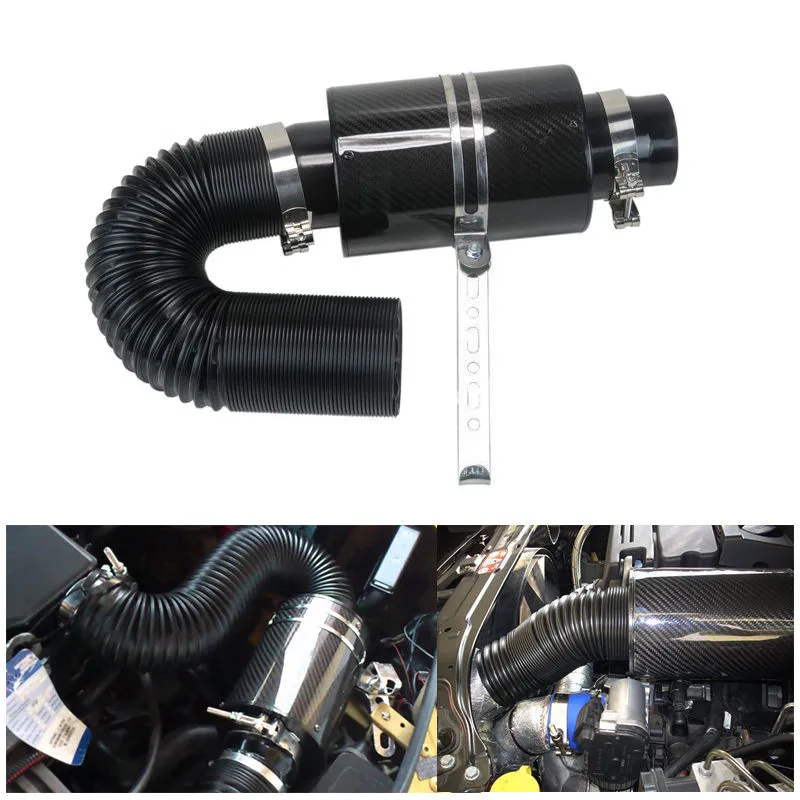 

2019 hot Universal Racing Cold Feed Induction Kit & Carbon Fibre Air Intake Filter Box with fan to improve power