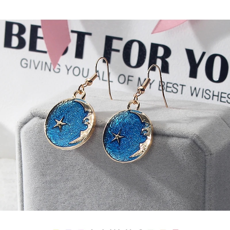 VIVILADY романтический стиль подвеска звезда на Луну Женские Висячие серьги голубой