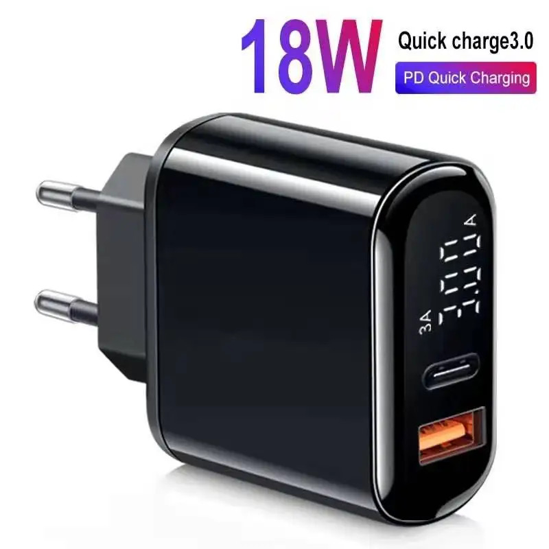 ROCK цифровой дисплей Quick Charge 4,0 3,0 USB зарядное устройство QC3.0 зарядное устройство для iPhone 11 Pro samsung Xiaomi type C PD настенное быстрое зарядное устройство - Тип штекера: Black
