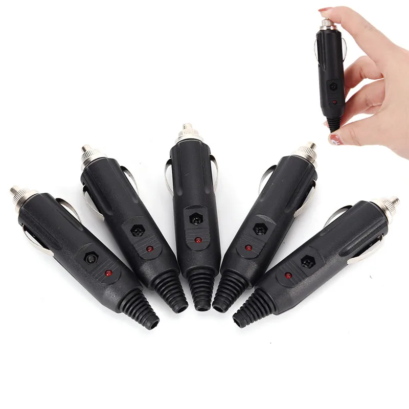 

5Pcs/Set 12V Male Car Cigarette Lighter Socket Plug Connector + Fuse Red LED NEW
