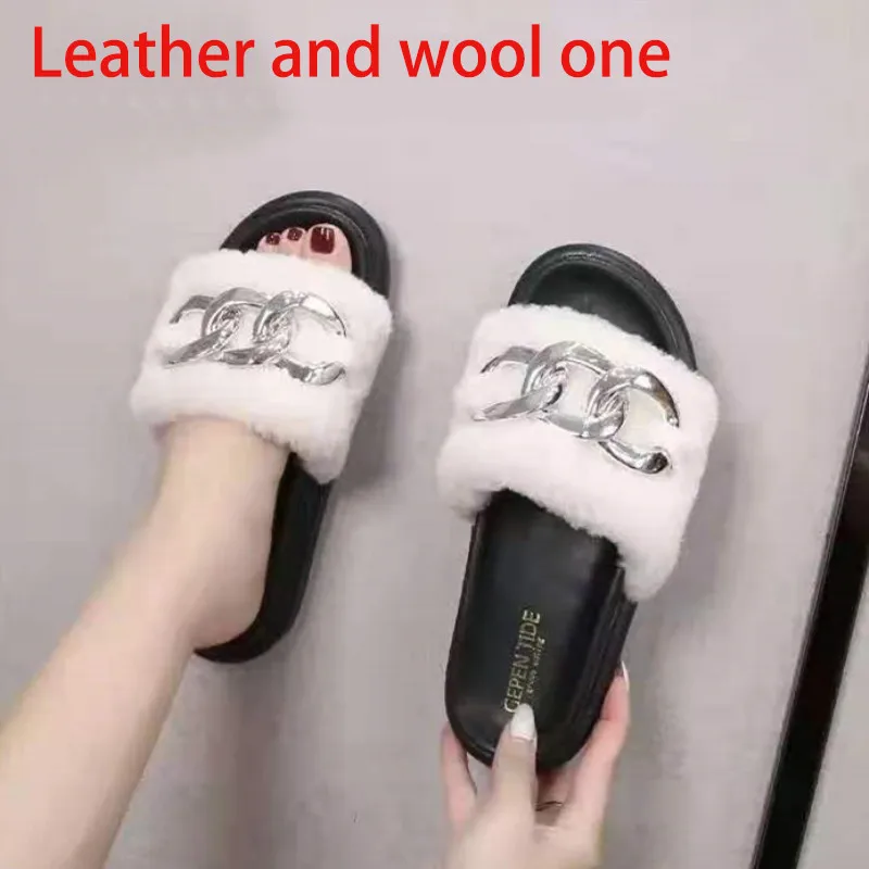 

New Arrival Girl Luxury Fluffy 100% Lamb Fur Fur Slippers Ladies Indoor Warmth Furry Fur Flip Flops Women's Plush Fur Slippers