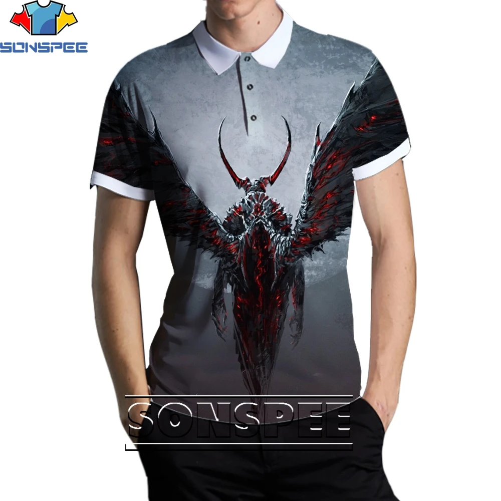 

SONSPEE 3D Demon Theme Fashion Casual Loose Round Neck POLO Shirt Men and Women Full of Power Trend Popular Street Personality