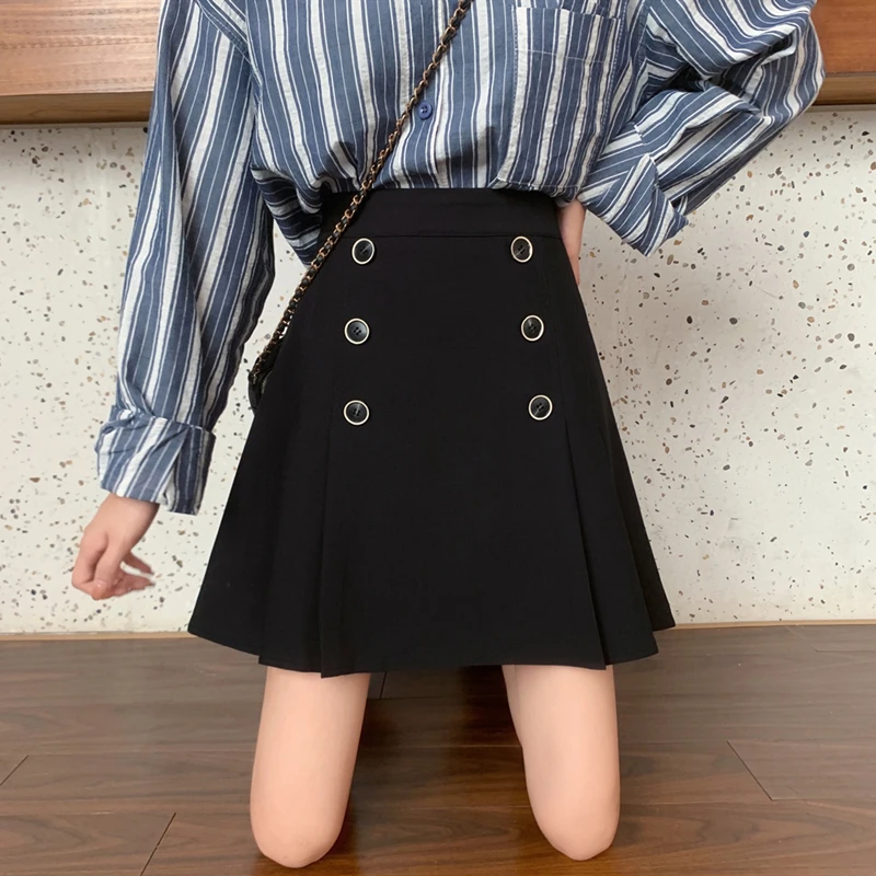 

Black Pleated Skirts Female Korean Vintage Women'S Pencil Skirts Woman Clothes Lady Trendy 2020 Harajuku Spring Autumn D0194