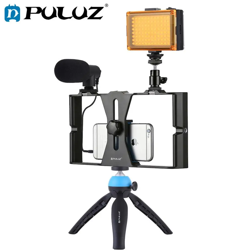 PULUZ смартфон видео Риг комплект смартфон видео ручка с микрофоном+ видео светильник+ Холодный башмак Штативная головка+ мини Штатив для iPhone