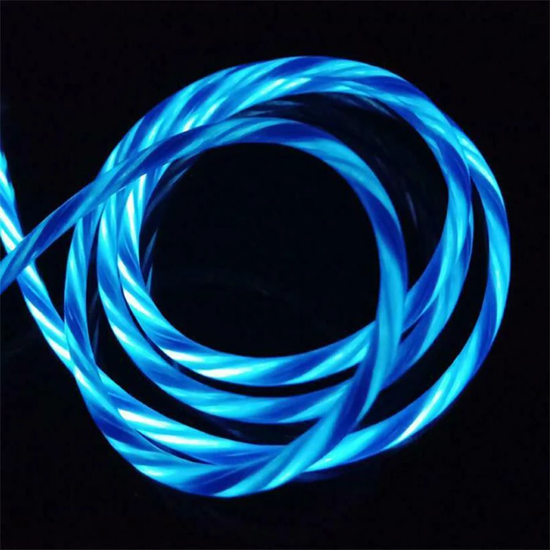 

1M 3.3ft Data Flow Sync Micro USB Type-C Light Up Cord Flowing LED Visible Flashing USB Charging Charger Cable for Android phone
