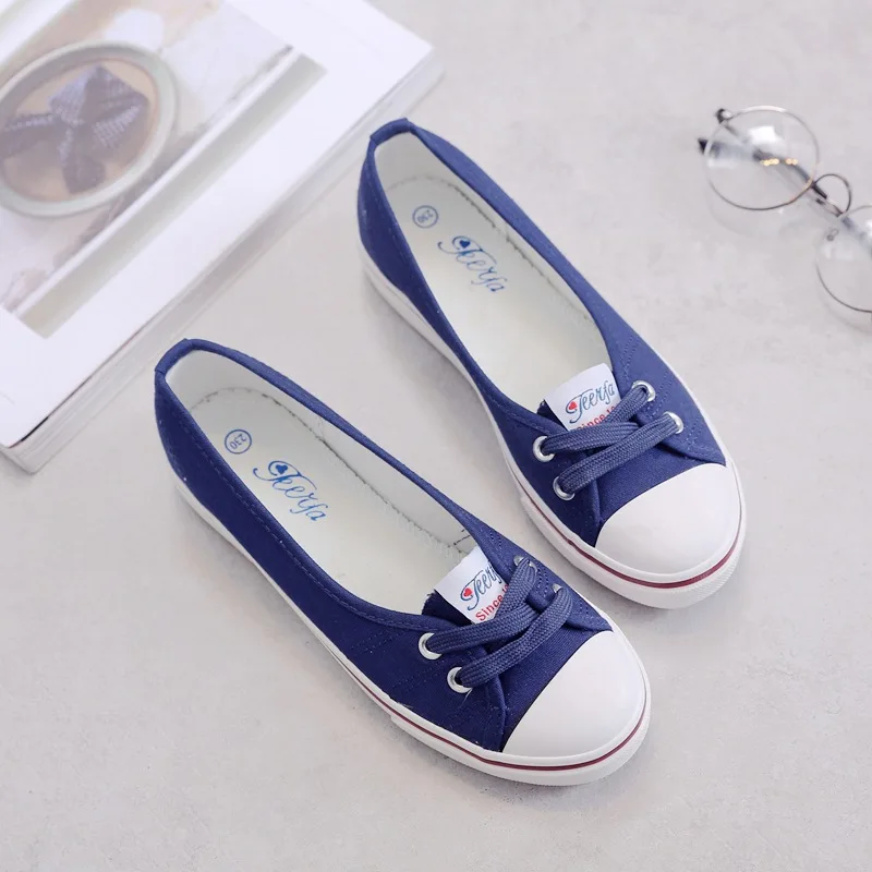 Women Shoes Canvas Shoes Comfortable Shoes Slip-on Korean Tide Students Set Foot Flat Shoes Flat Heel Summer Round Toe Casual