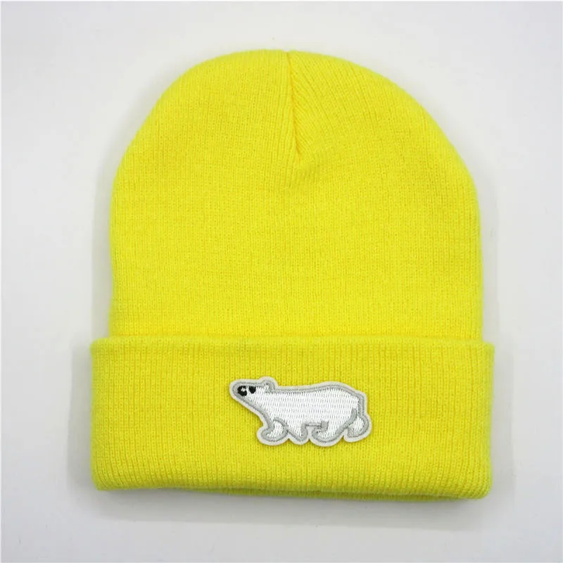 LDSLYJR плотная вязаная шапка с животным медведем вышивкой зимняя теплая шапочки