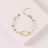 b2442 geometric faceted stone charm bracelets for women famous brand designer jewelry gold color chain oval bracelets bangles