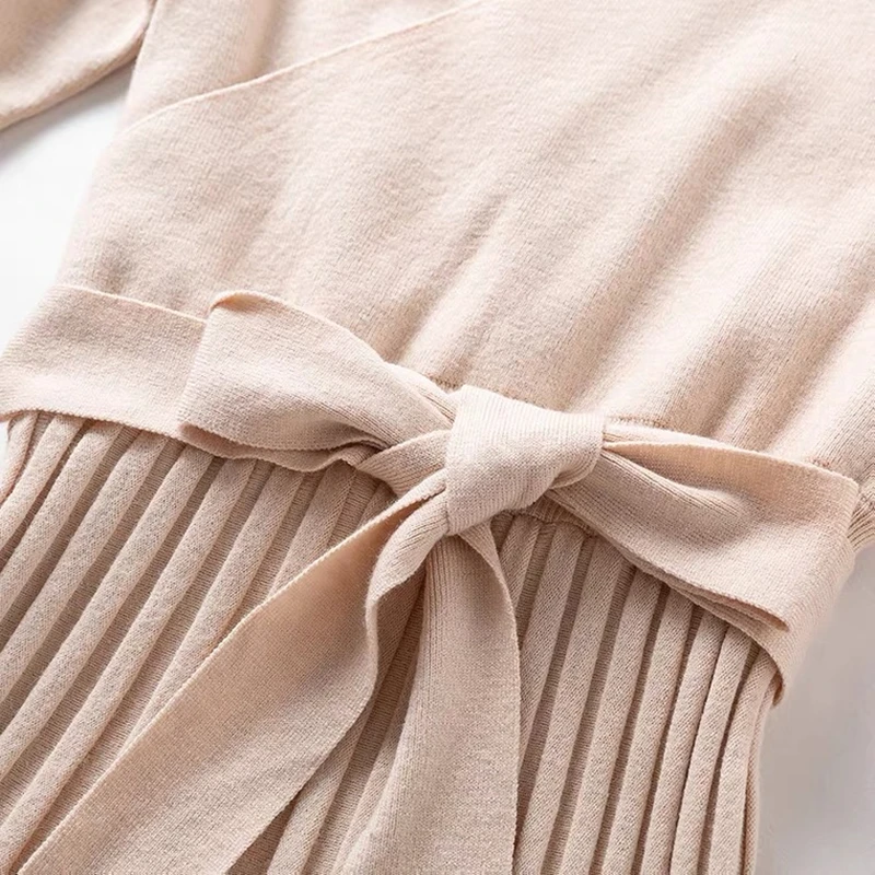 

2021Autumn&Winter New Fashion Women Elegant Office Solid Midi Dress Long Sleeve Sexy V-Neck Slim Waist knitted Sweatre Vestidos