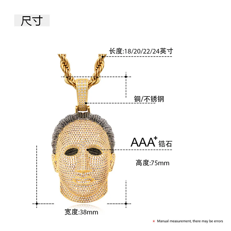 

Hip Hop High-Quality AAA Cubic Zircon Stone Face Mask Pendants Necklace for Women Men Rappers Jewelry Christmas Gifts