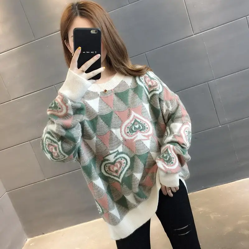 Early autumn wear net red top 2019 new large size sweater women's and winter loose base outer Женская одежда