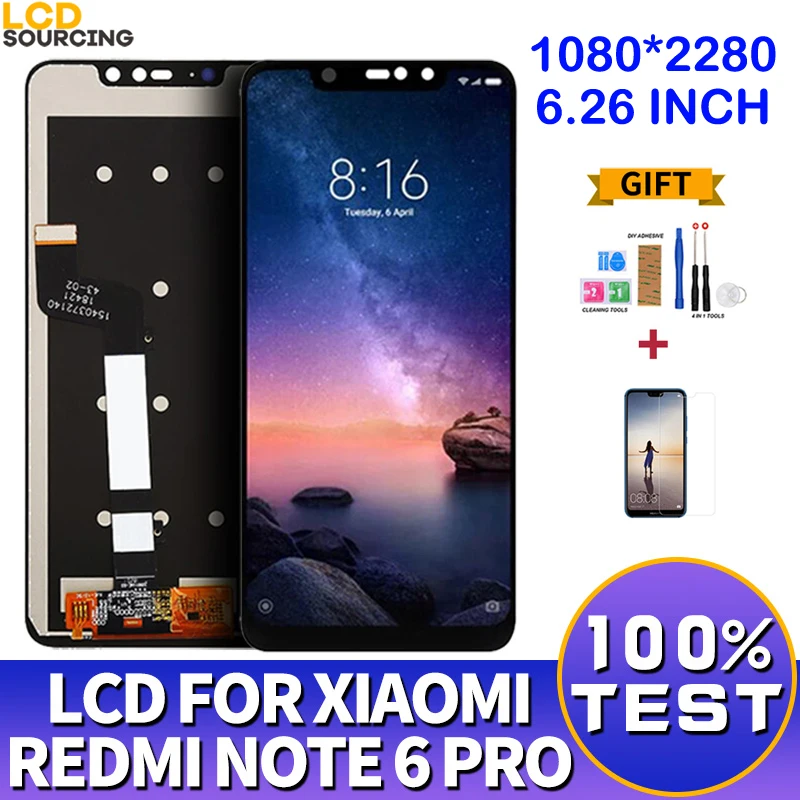 

ЖК-дисплей 6,26 дюйма для Xiaomi Redmi Note 6 Pro, ЖК-дисплей с сенсорным экраном, дигитайзер в сборе, рамка для Redmi Note 6 Pro, замена дисплея