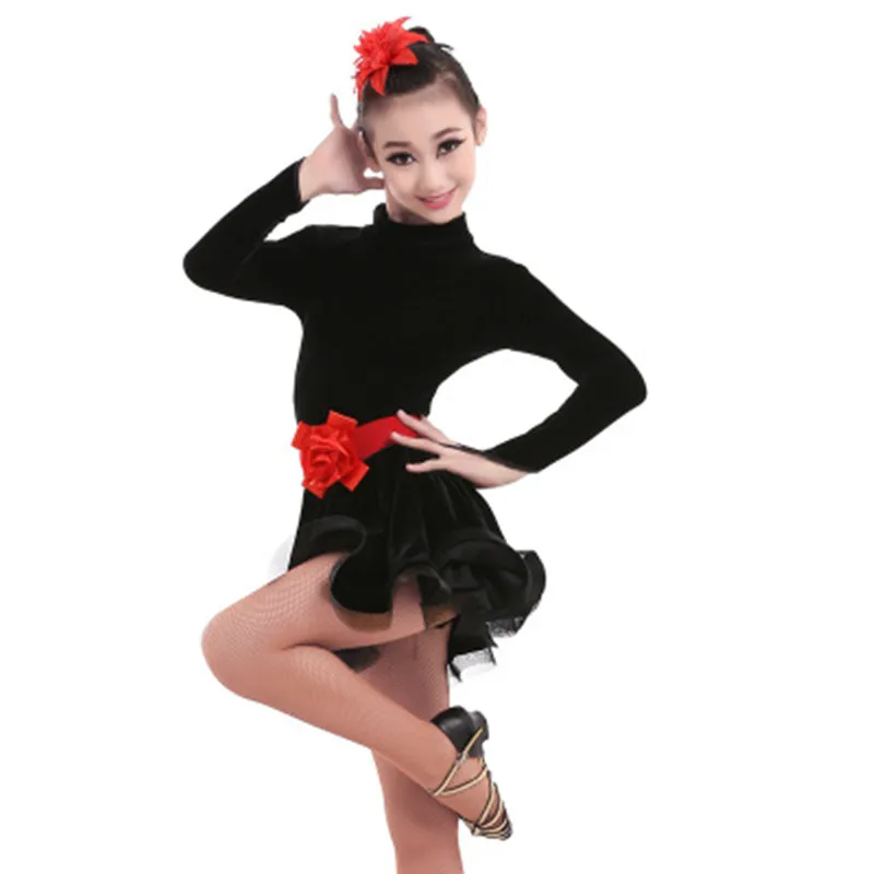 Детские черные синие бархатный латинский платья для девочек одежда спортивной