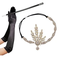 1920s flapper great gatsby accessories set leaf medallion pearl headband black gloves cigarette holder 3 pcs costume set