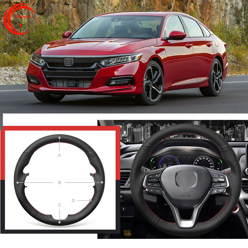 

Для Honda Accord 2018-2021 черная кожаная чехол рулевого колеса автомобиля ручной работы