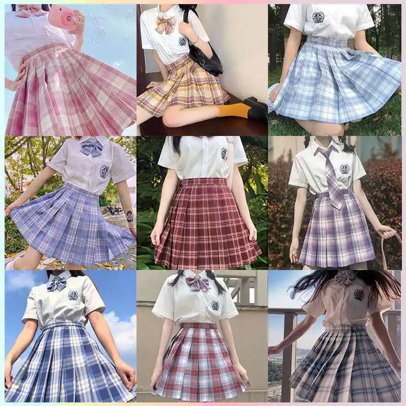 

summer women skirt high waist pleated plaid skirts harajuku cute korea girls dance mini skirt tartan mini a-line Kawaii cosplay