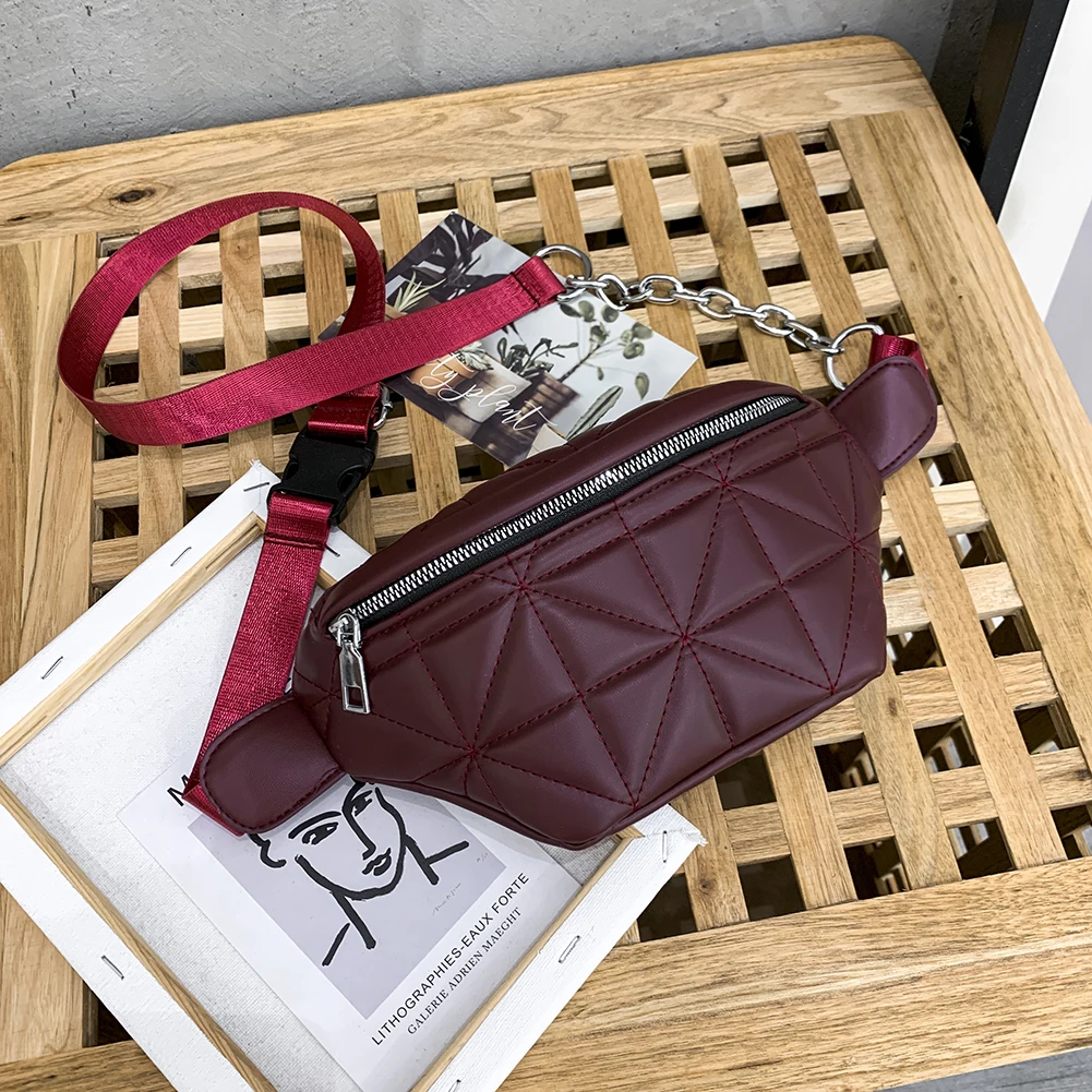 

Fashion Lattice Pattern Chest Bags Women Solid Color Chain Fanny Waist Belt Messenger Pouch Daily Travel Crossbody Shoulder Pack