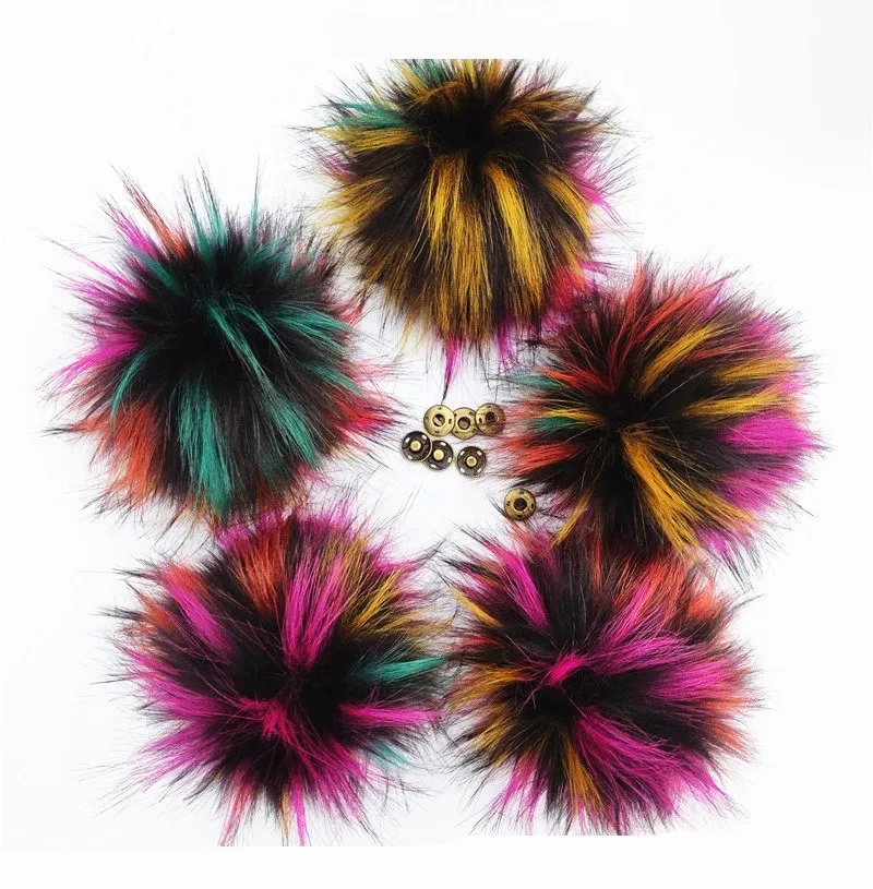 

5pc/lot Wholesale 15cm Nature Fluffy Pom poms For Knitted Hats Beanies Artificial Polyester Rainbow Multi color Hairyball