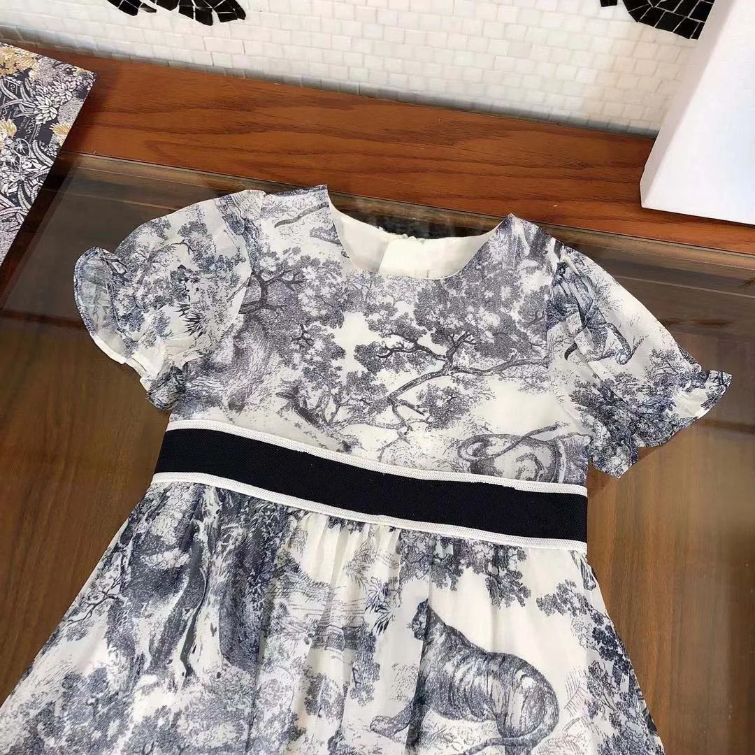 

2021 Kids girls print dresses summer fashion children's girl princess dress