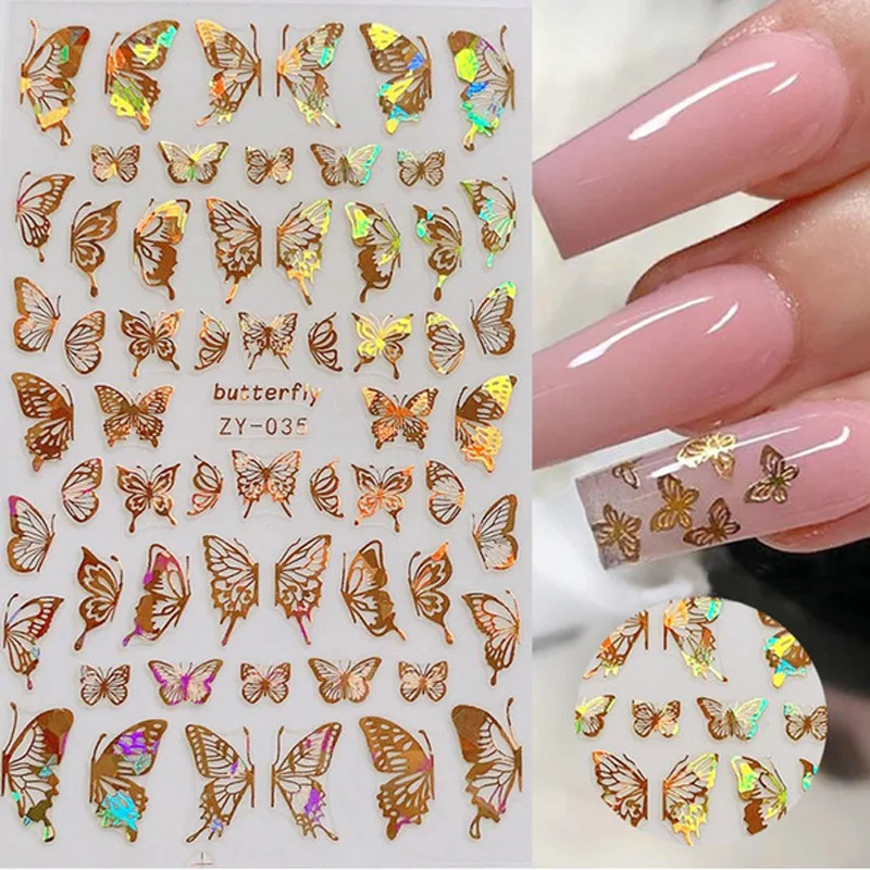 

3D Holographic Butterfly Nail Art Stickers Adhesive Sliders DIY Laser Butterfly Nail Transfe Decals Wrap Foils Nail Decorations