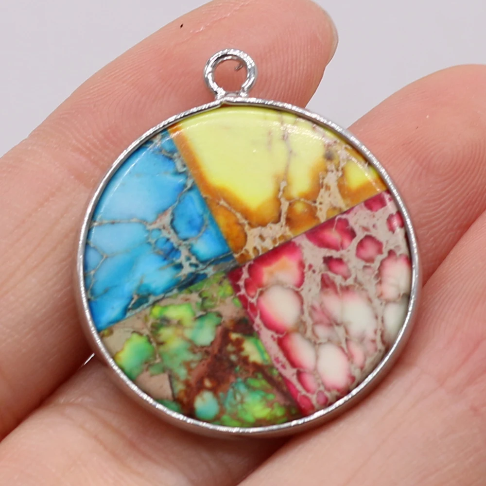 

Hot Selling Natural Emperor Semi-precious Stone Round Silver-plated Pendant Boutique Making DIY Fashion Charm Necklace Jewelry