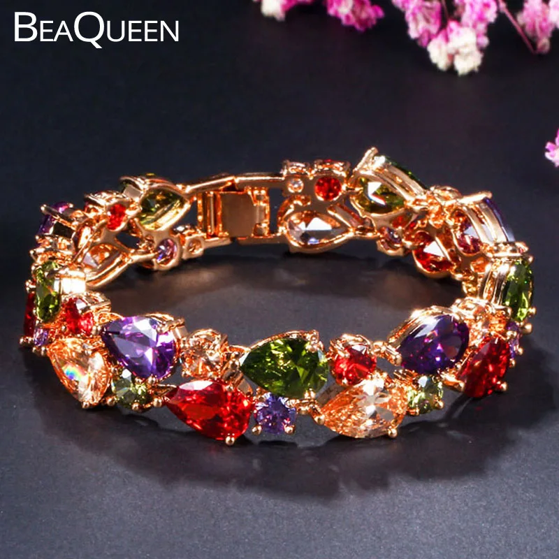 BeaQueen Большие широкие свадебные браслеты Дубай золотой цвет многоцветный ed Капля