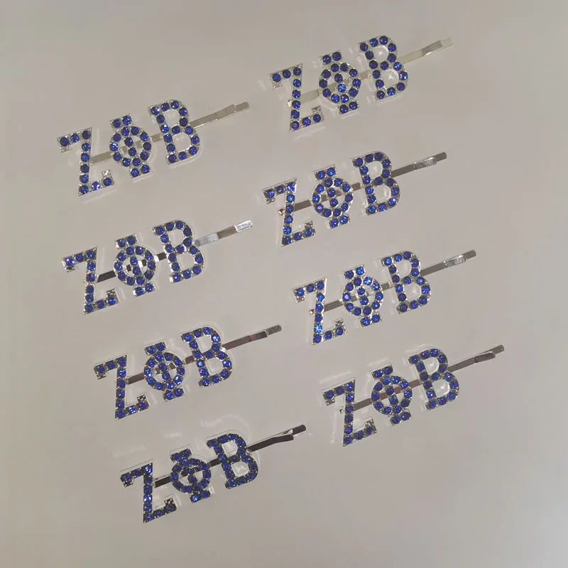 2020 New Arrival Blue Rhinestone ZPB Glitter Hairpin Greek letters Hair Clips | Украшения и аксессуары